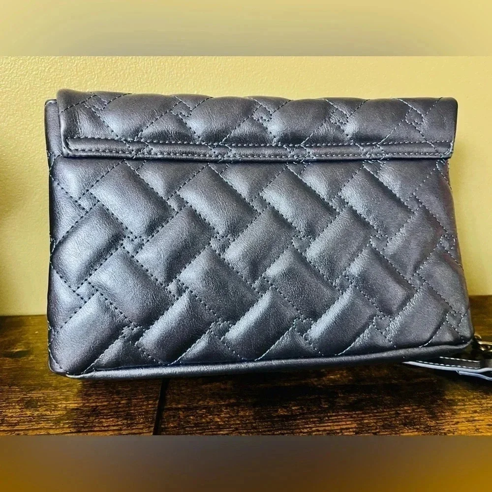 Betsey Johnson Xomaze Metallic Blue Quilted Shoulder Bag NWT